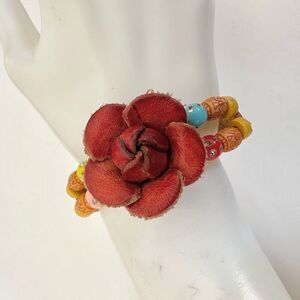 Leather beaded flower bracelet